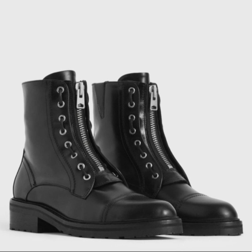 ALLSAINTS Ariel Black Leather Combat Boots Size EU 38 / US 8